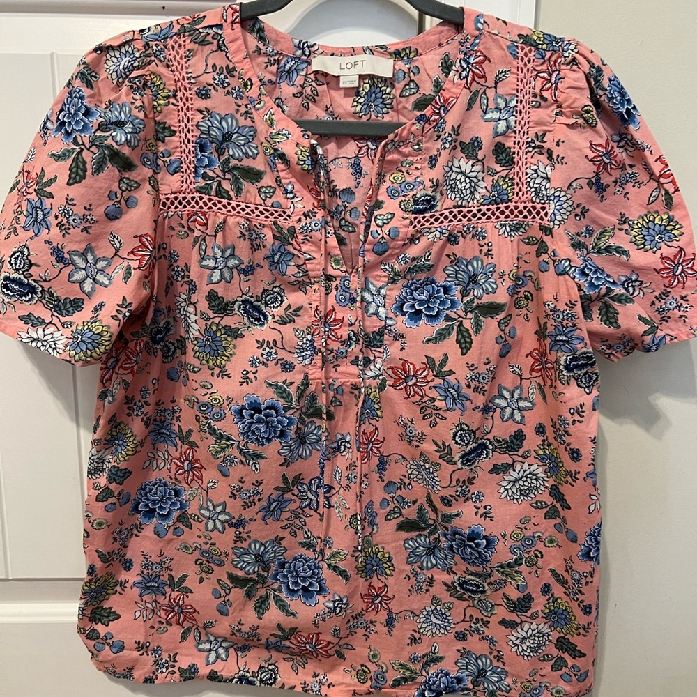 LOFT Pink and Blue Floral Blouse